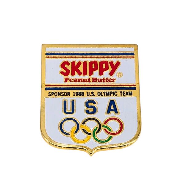 Vtg 1988 Skippy Peanut Butter Sponsor USA Olympics Lapel Hat Tie Pin Enamel - Picture 1 of 3